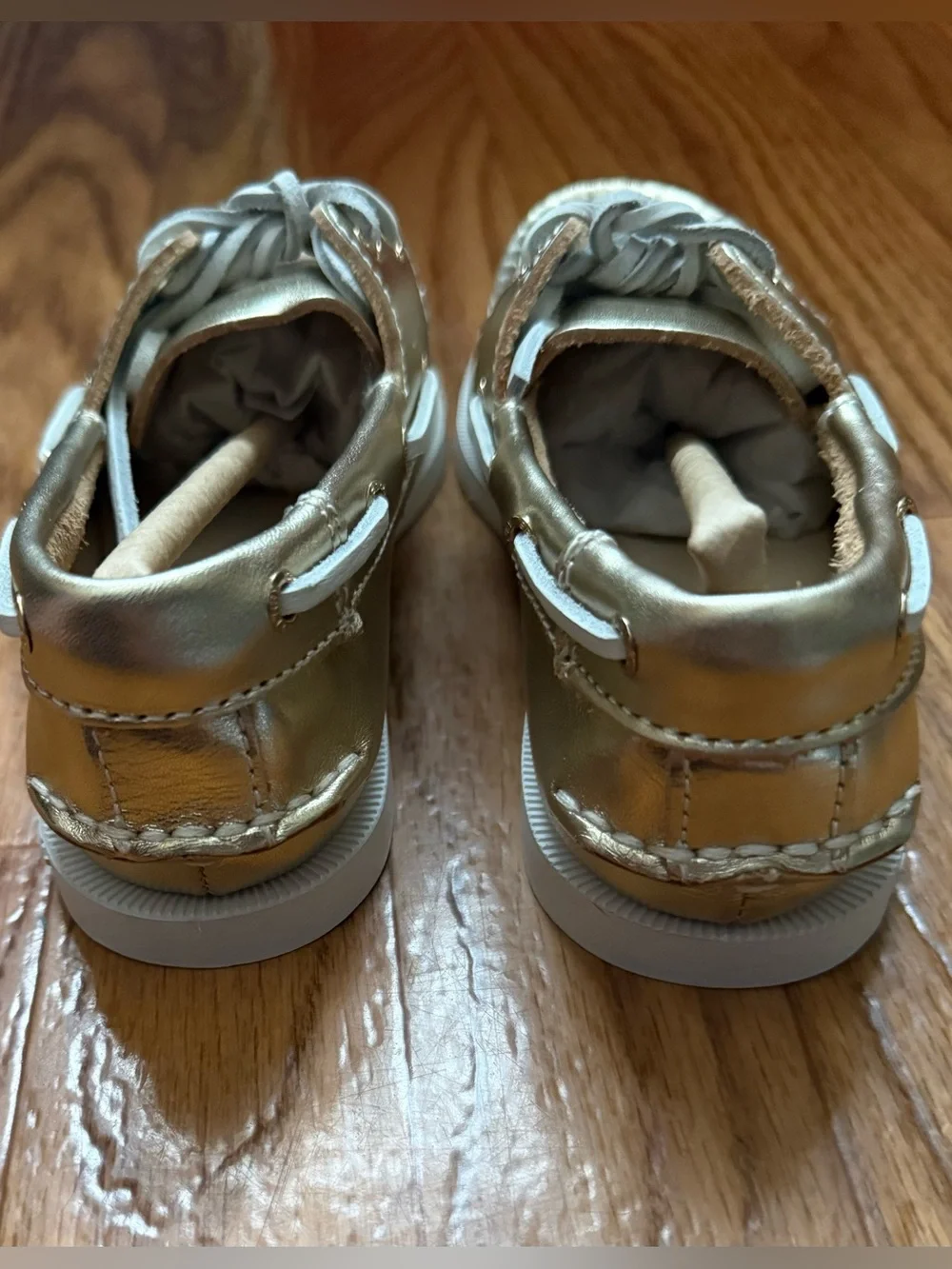 Sperry Kids Gold Metallic Leather Boat Shoes 2-Eye Lace Up Non-Slip Size 13
